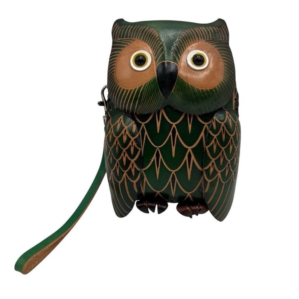 Hand Made Embossed Genuine Leather‎ Owl Coin Purse/Wristlet/Wallet/Pouch